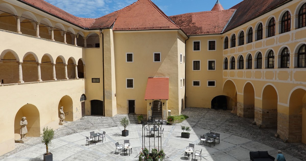 Arcaded inner courtyard of Mokrice Castle in Slovenia
