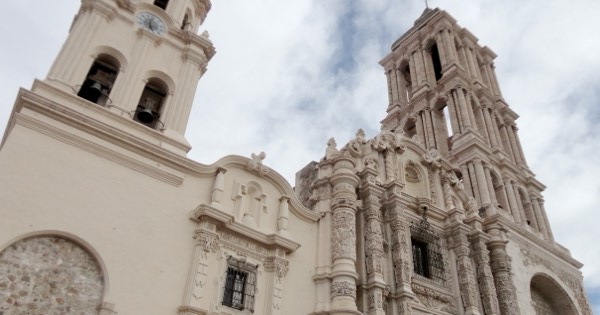 Facade and bell towers of the Cathedral of Santiago in Saltillo, Coahuila, Mexico